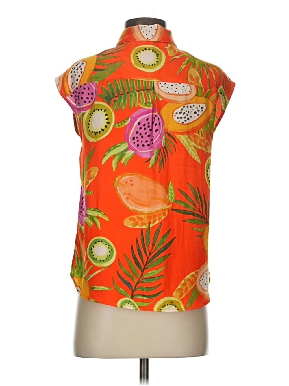 Madison d’Amelie Tropical Fruit Print Sleeveless Button-Up Top - Bright Orange - Picture 2 of 6